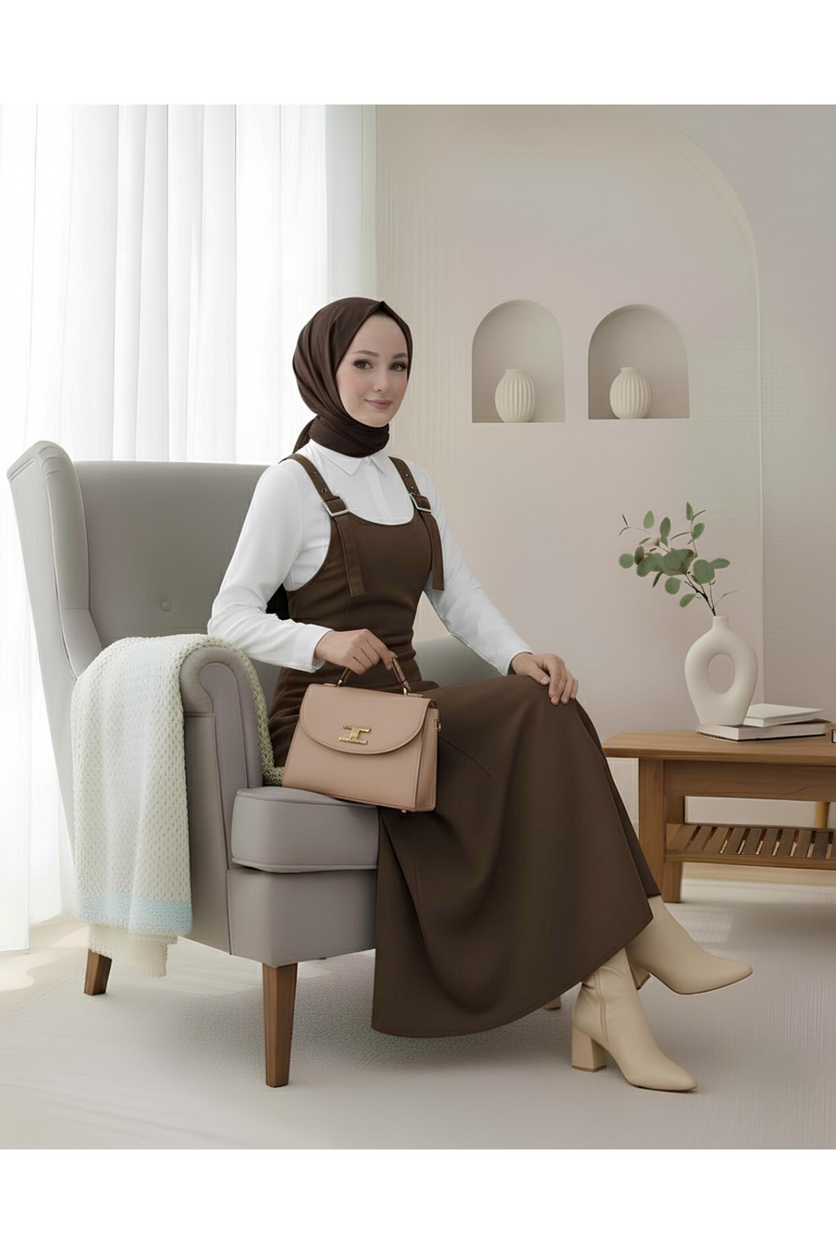 Yarım Fermuarlı Gabardin Jile  -Kahve
