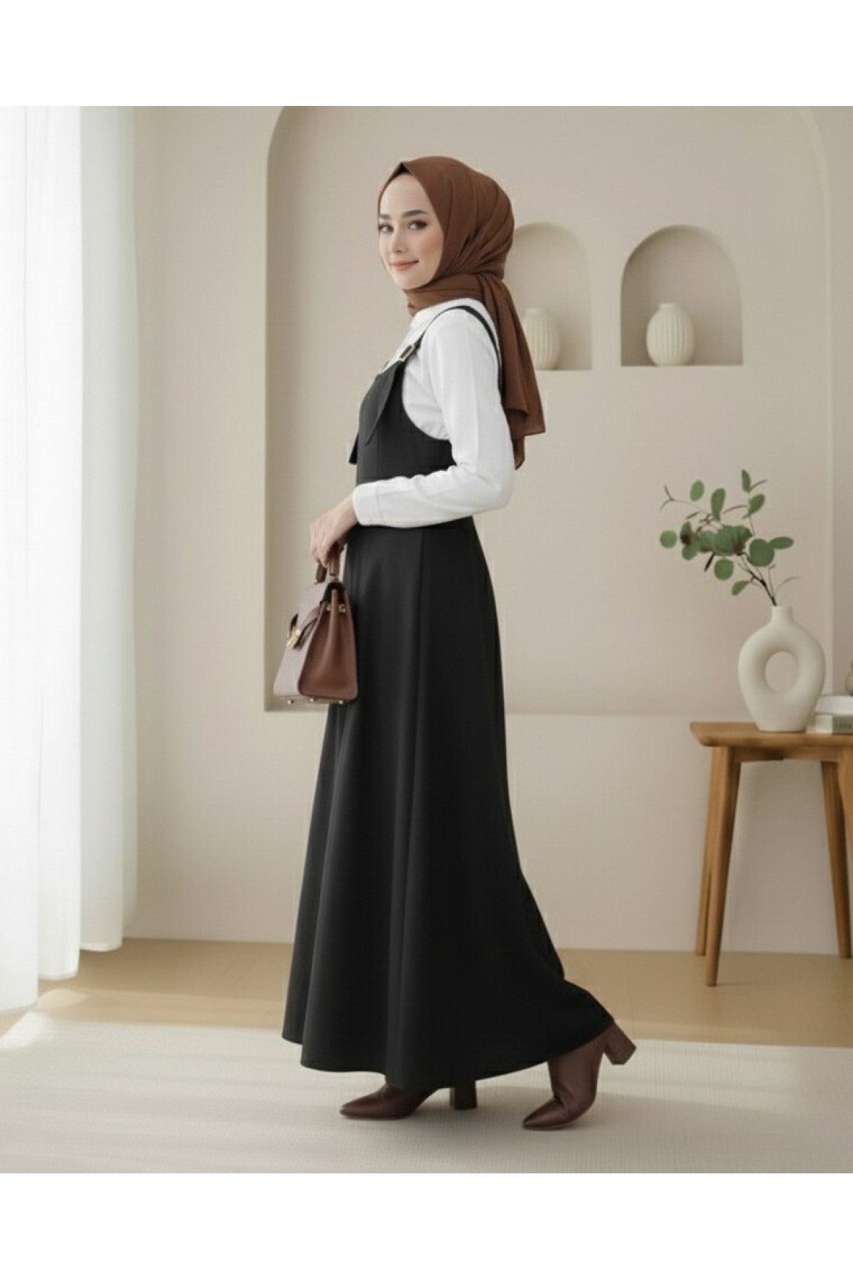 Yarım Fermuarlı Gabardin Jile  -Siyah