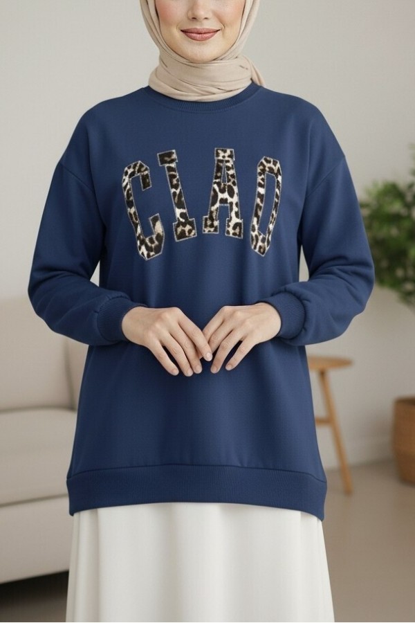 Yuvarlak Yaka Önü Nakışlı Sweat -Laci