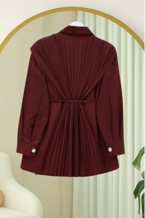 Önü ve Sırtı Pilise Detaylı Gizli Düğmeli Tasarım Gömlek -Bordo