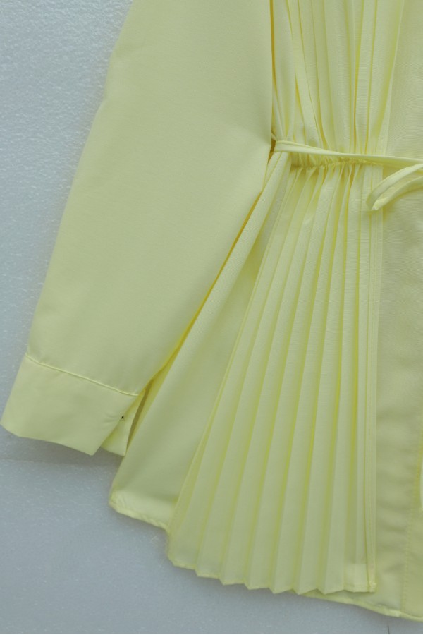 Poplin Shirt with Pleated Detail on Front and Back and Hidden Buttons  -Yellow