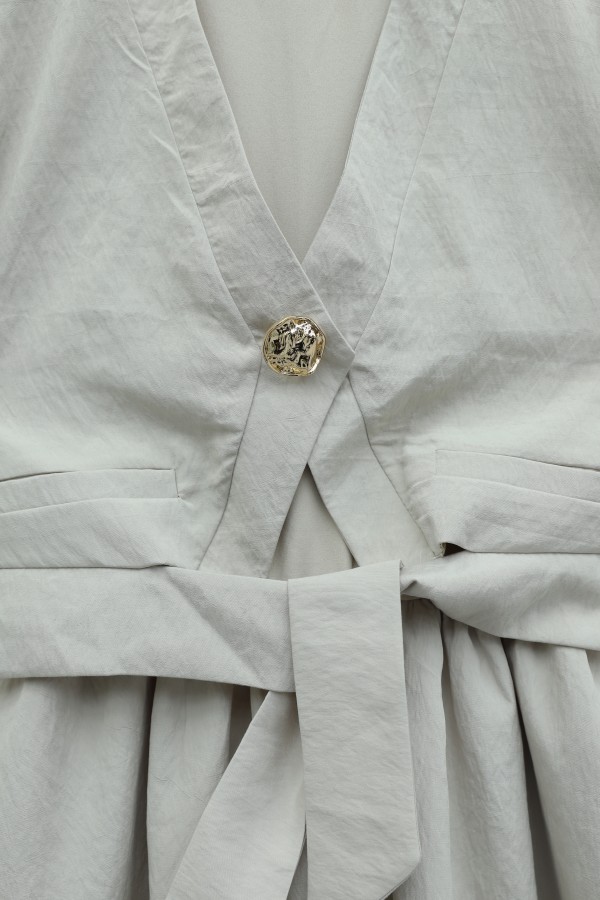 Cupra Dress with Elastic Waistband and Vest Detail - Beige