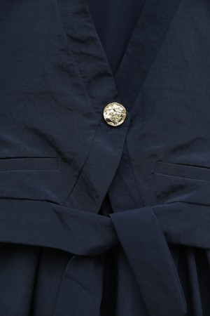 Beli Bağlamalı Lastikli Yelek Detaylı Cupra Elbise -Laci