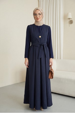 Beli Bağlamalı Lastikli Yelek Detaylı Cupra Elbise -Laci