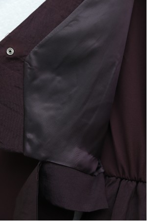 Beli Bağlamalı Lastikli Yelek Detaylı Cupra Elbise -Mürdüm