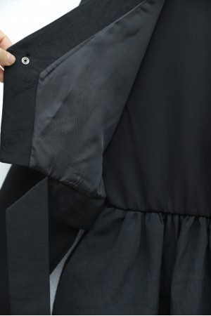 Beli Bağlamalı Lastikli Yelek Detaylı Cupra Elbise -Siyah