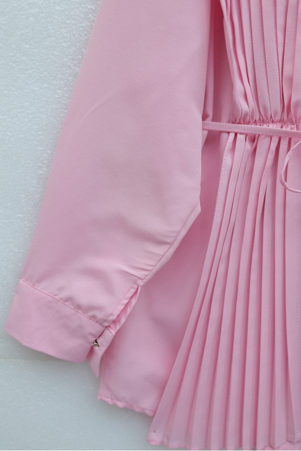 Poplin Shirt with Pleated Detail on Front and Back and Hidden Buttons   -Pink