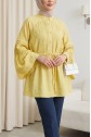Spanish Sleeve Embellished Buttoned Belted Cupra Tunic -Yellow