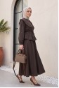 Seagull Collar, Elasticated Waist, Buttoned Skirt Cupra Suit -Dark Coffee