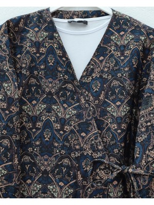 Beli Bağlamalı Cepli Desenli Astarlı Kapitone Kimono -Laci