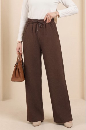 Cepli Beli Bağcıklı Zra Krep Pantolon  -K. Kahve