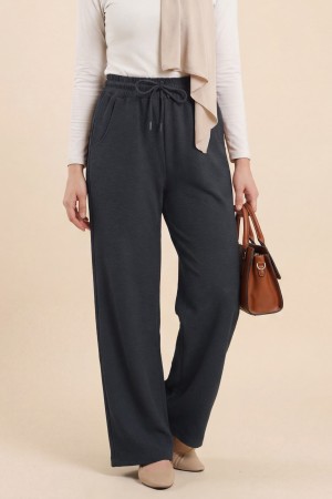 Cepli Beli Bağcıklı Zra Krep Pantolon  -Siyah