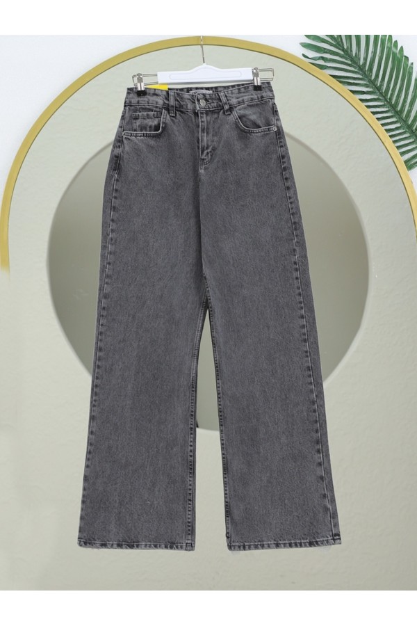 Çok Cepli Yüksek Bel Kot Pantolon  -Füme