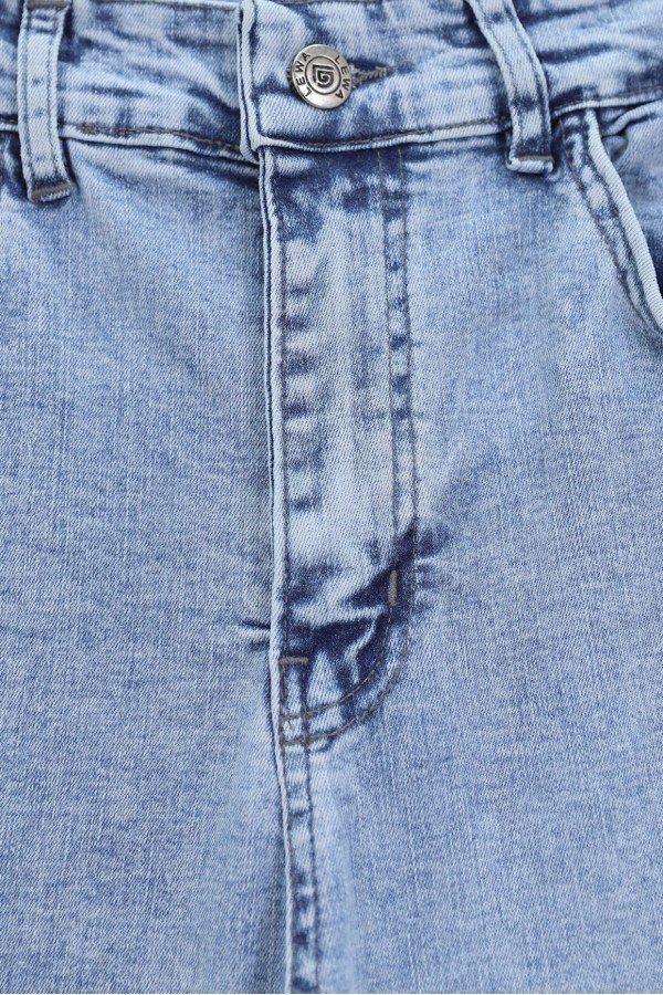 İspanyol Paça Yüksek Bel Kot Pantolon   -Buz Mavi