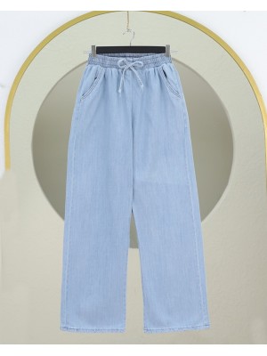 Beli Lastikli Cepli Bol Paça Kot Pantolon       -Bebe Mavi