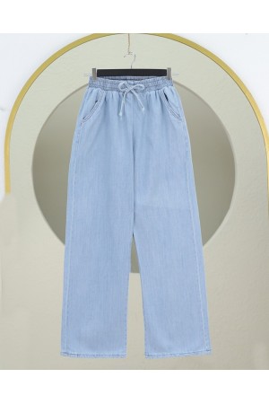 Beli Lastikli Cepli Bol Paça Kot Pantolon       -Bebe Mavi