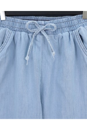 Beli Lastikli Cepli Bol Paça Kot Pantolon       -Bebe Mavi