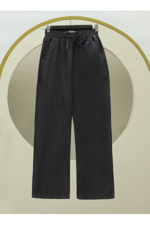 Beli Lastikli Cepli Bol Paça Kot Pantolon        -Antrasit