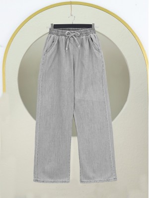 Beli Lastikli Cepli Bol Paça Kot Pantolon         -Gri