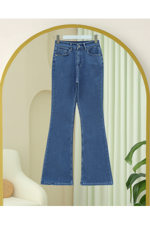Cepli İspanyol Paça Likralı Fermuarlı Kot Pantolon -Mavi