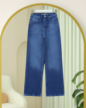 بنطلون جينز بالازو بجيوب وسحاب -أزرق فاتح