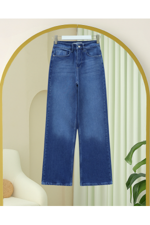 بنطلون جينز بالازو بجيوب وسحاب -أزرق فاتح