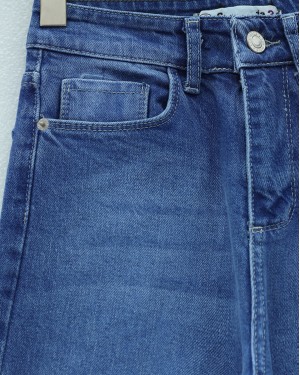 بنطلون جينز بالازو بجيوب وسحاب -أزرق فاتح