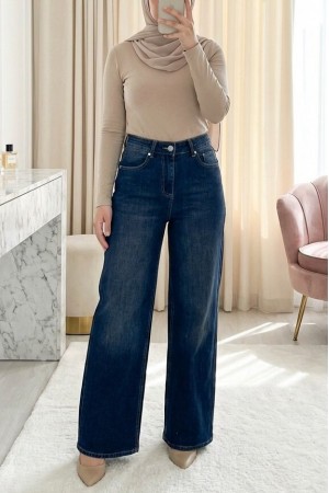 Palazzo Jeans with Pockets and Zipper -dark lacquer