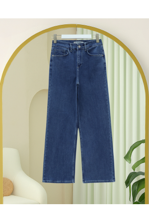 Palazzo Jeans with Pockets and Zipper -Blue