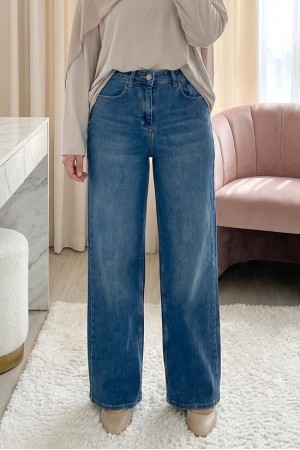 Cepli Fermuarlı Palazzo Kot Pantolon  -Tint