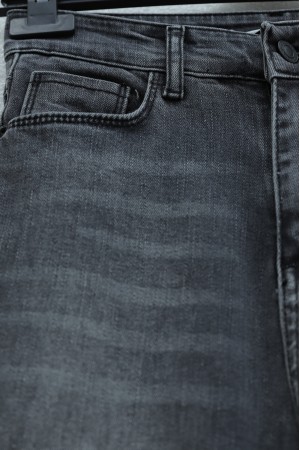 Cepli İspanyol Paça  Fermuarlı Kot Pantolon  -Füme