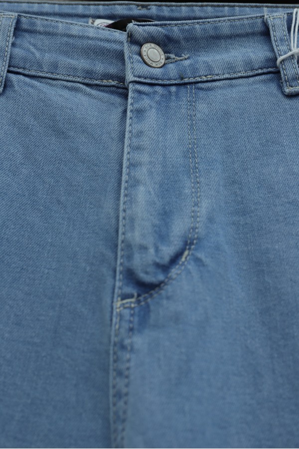 Boru Paça Cepli Yüksek Bel Kot Pantolon -Açık Mavi