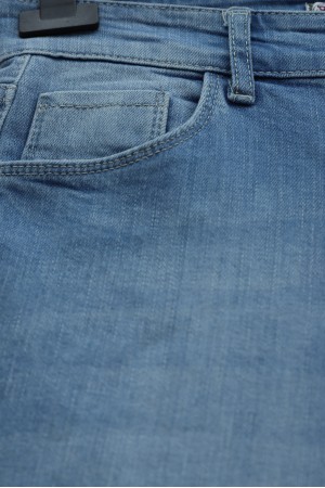 Boru Paça Cepli Yüksek Bel Kot Pantolon -Buz Mavi