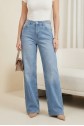 Straight Leg High Waist Jeans with Pockets -Ice Blue