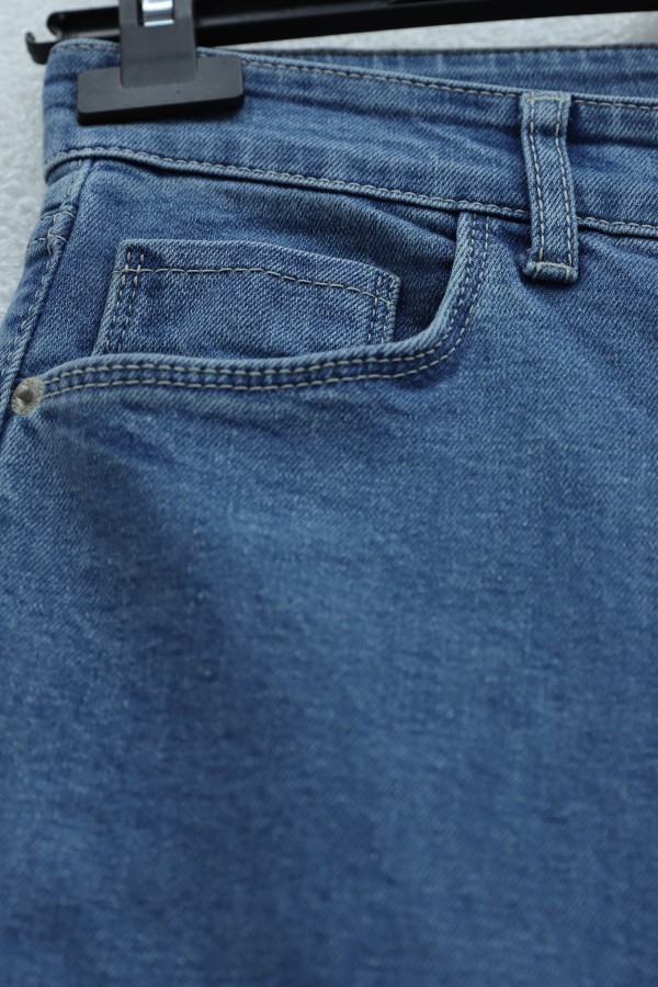 Boru Paça Cepli Yüksek Bel Kot Pantolon -Mavi