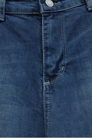 Boru Paça Cepli Yüksek Bel Kot Pantolon -Tint