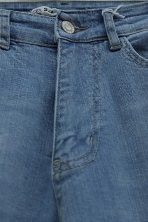 Cepli Yüksek Bel Düz Paça Kot Pantolon  -Buz Mavi