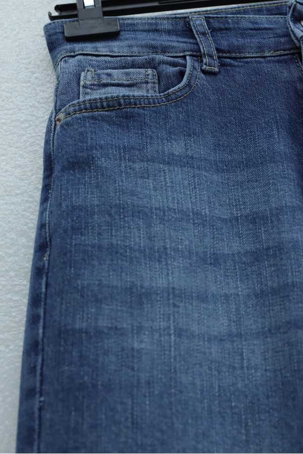 Cepli Yüksek Bel Düz Paça Kot Pantolon  -İndigo
