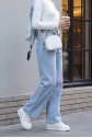 Palazzo Jeans with Pockets and Zipper -Ice Blue