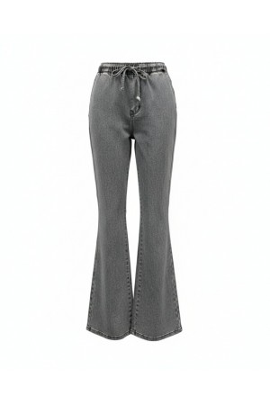 بنطال جينز إسباني بتفاصيل دانتيل -لون مدخن