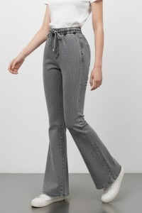 İspanyol Paça Bağcık Detaylı Kot Pantolon -Füme
