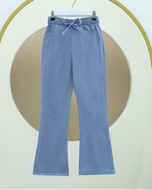 İspanyol Paça Bağcık Detaylı Kot Pantolon -Mavi