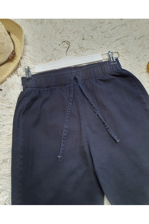İspanyol Paça Bağcık Detaylı Kot Pantolon  -Lacivert