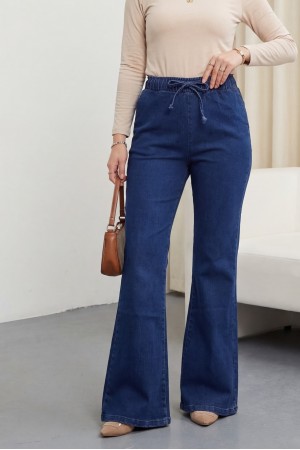 İspanyol Paça Bağcık Detaylı Kot Pantolon  -İndigo