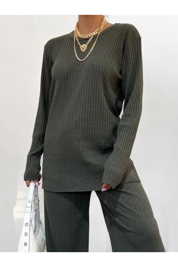 Crew Neck Camisole Set -Khaki