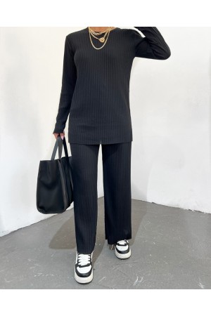 Crew Neck Camisole Set -Black