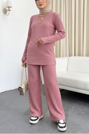 Bisiklet Yaka Kaşkorse Takım  -Pudra