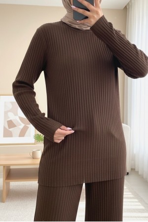 Bisiklet Yaka Kaşkorse Takım   -Kahve