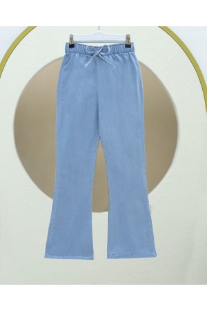 İspanyol Paça Bağcık Detaylı Kot Pantolon   -Açık Mavi