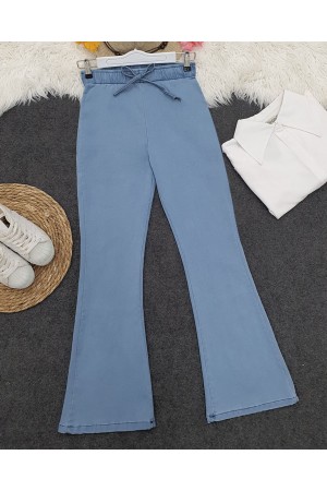 İspanyol Paça Bağcık Detaylı Kot Pantolon   -Açık Mavi